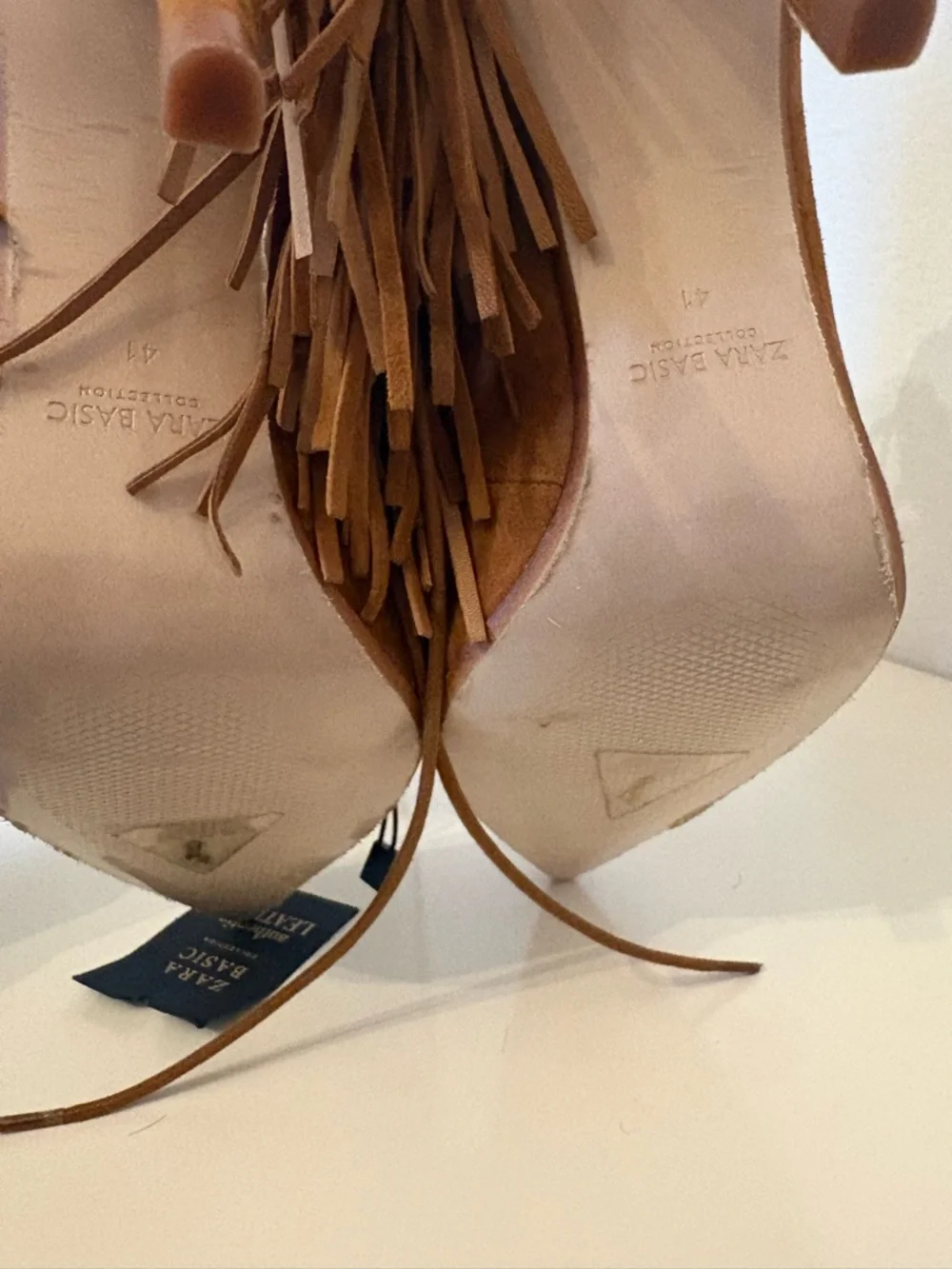 Zara Camel Suede Fringe Pointed-Toe Heels - Picture 4 of 5